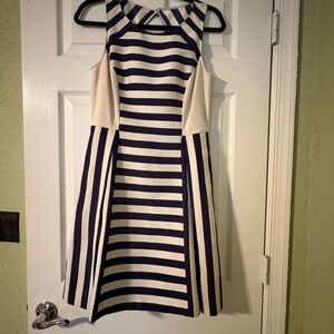 Calvin Klein Striped Navy and Cream Midi Dress
